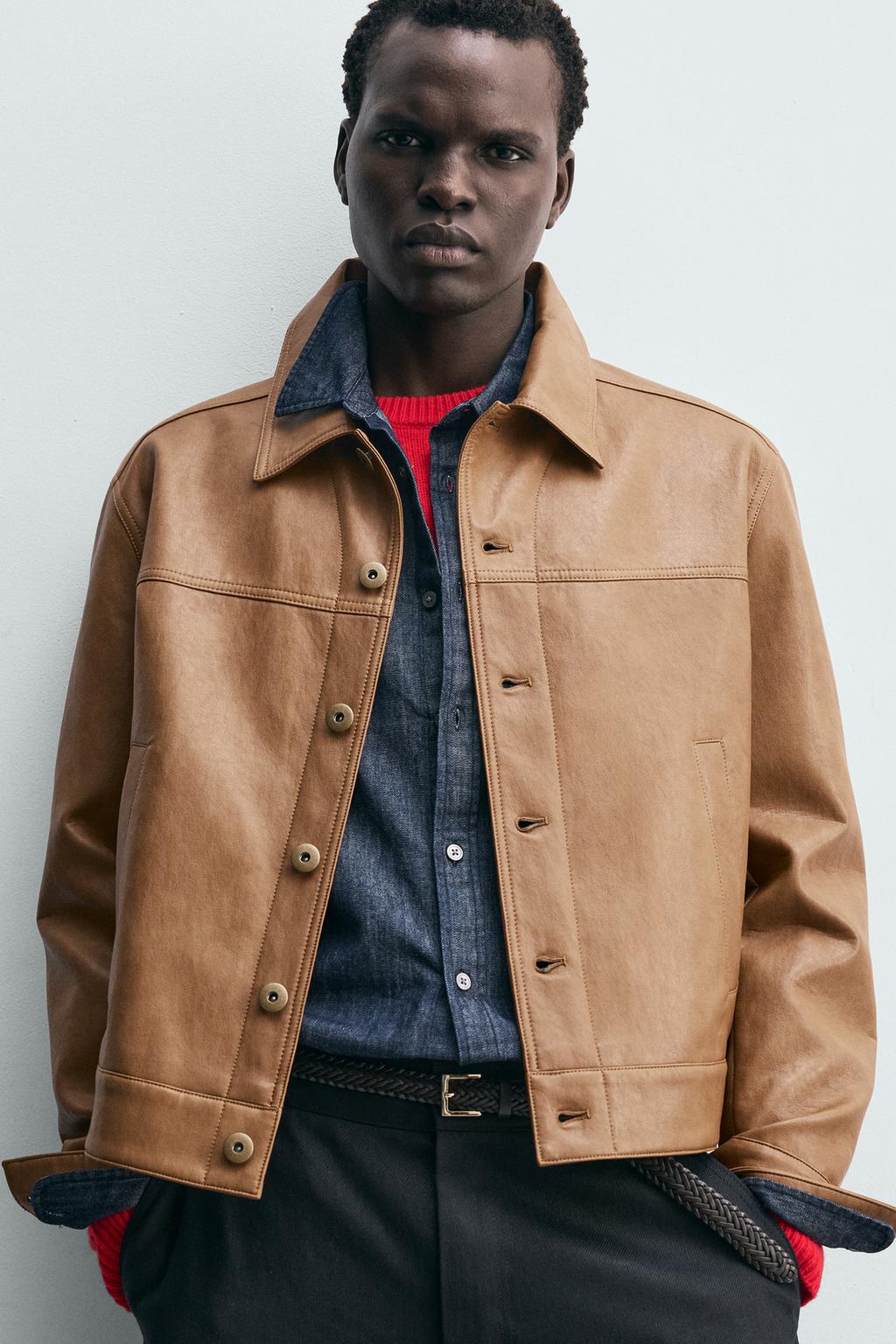 КУРТКА-РУБАШКА КЛАССИЧЕСКОГО КРОЯ ИЗ ИСКУССТВЕННОЙ КОЖИ