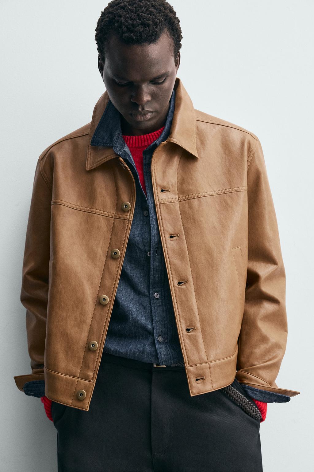 КУРТКА-РУБАШКА КЛАССИЧЕСКОГО КРОЯ ИЗ ИСКУССТВЕННОЙ КОЖИ