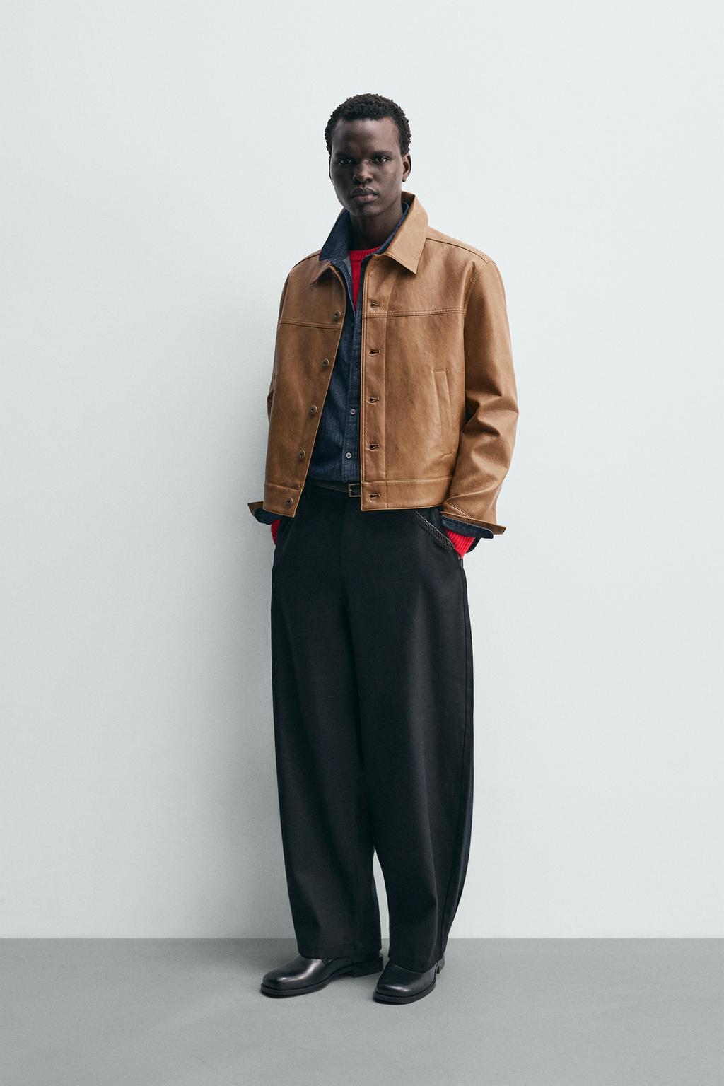 КУРТКА-РУБАШКА КЛАССИЧЕСКОГО КРОЯ ИЗ ИСКУССТВЕННОЙ КОЖИ