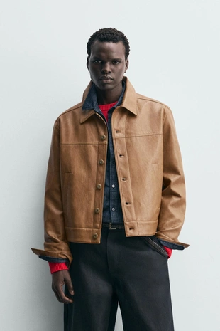 Куртка-рубашка классического кроя из искусственной кожи- Заказать в России