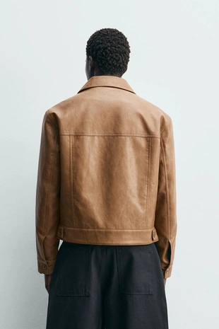 Куртка-рубашка классического кроя из искусственной кожи- Заказать в России