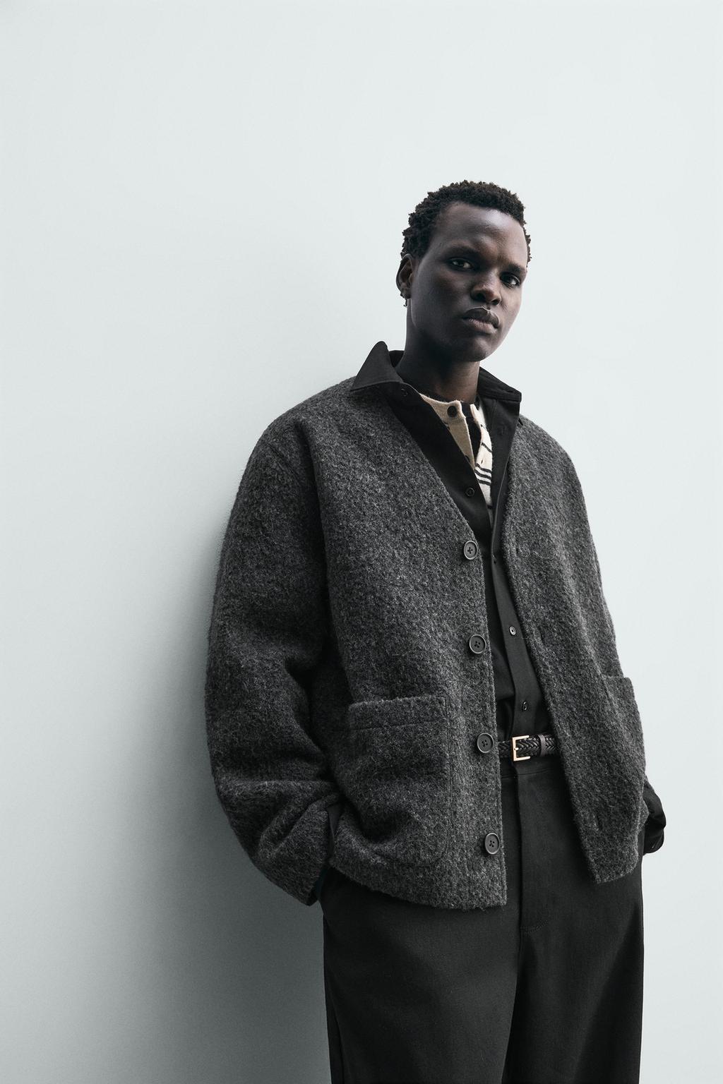 КАРДИГАН ИЗ РЕЛЬЕФНОЙ ТКАНИ С ШЕРСТЬЮ