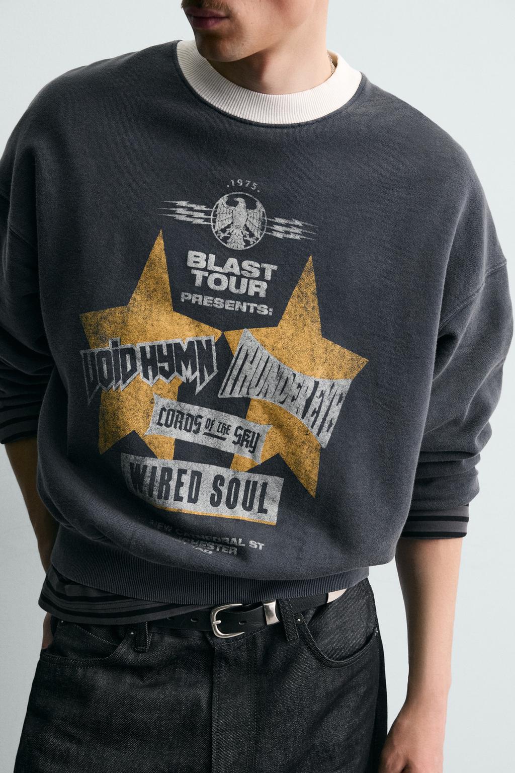 Свитшот с принтом и эффектом выцветания