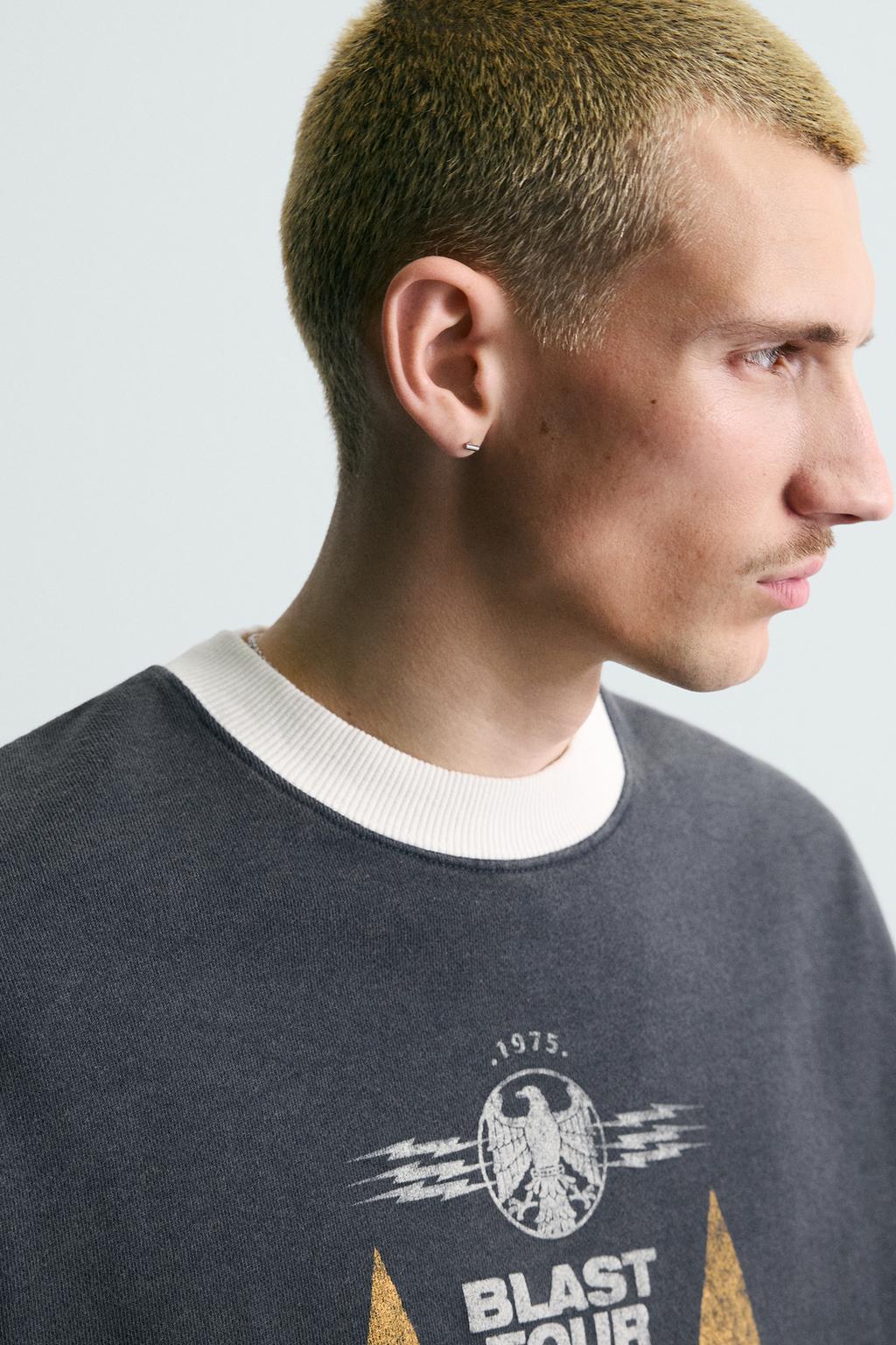 Свитшот с принтом и эффектом выцветания