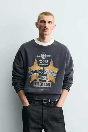 Свитшот с принтом и эффектом выцветания- Заказать в России