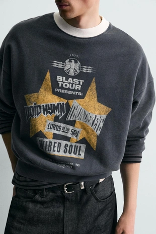 Свитшот с принтом и эффектом выцветания- Заказать в России