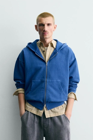 Толстовка с эффектом потертости на молнии с капюшоном- Заказать в России
