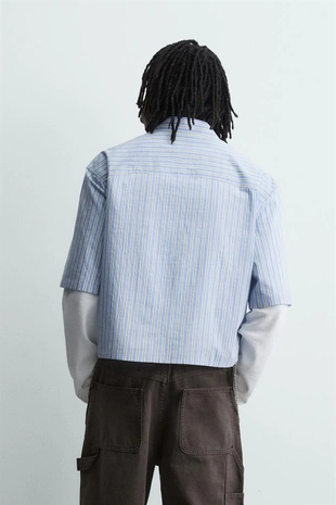 Рубашка в полоску с контрастом- Заказать в России