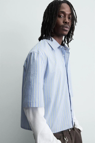 Рубашка в полоску с контрастом- Заказать в России