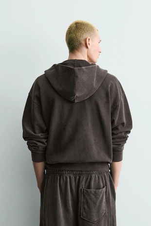 Толстовка с эффектом потертости на молнии с капюшоном- Заказать в России