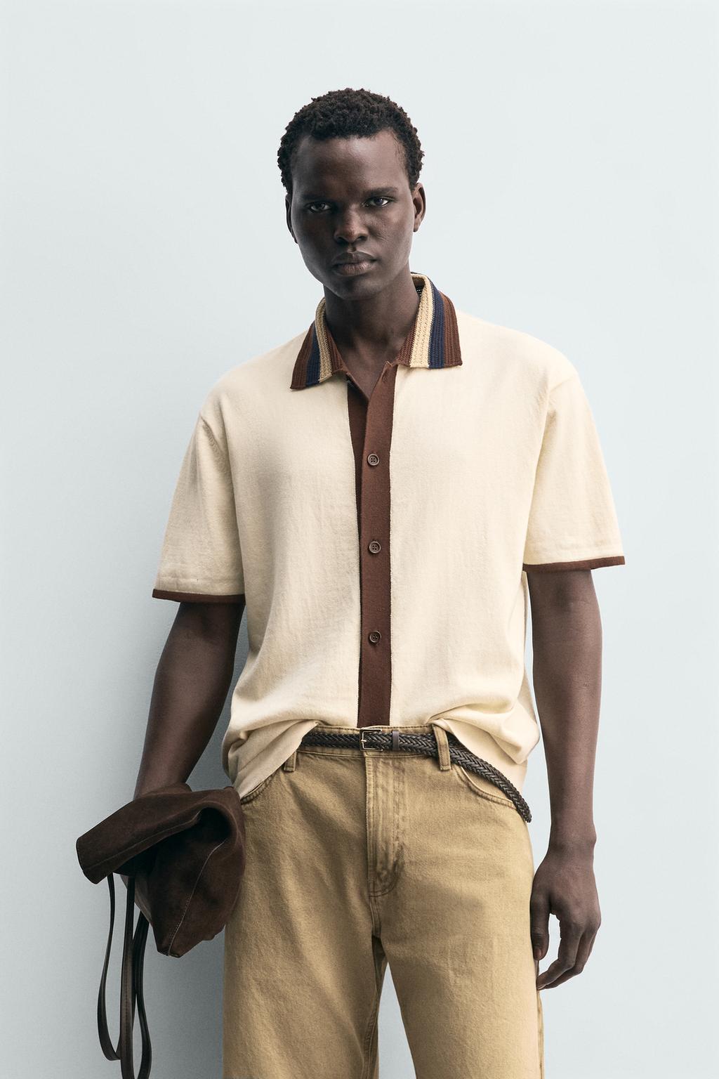 Рубашка с контрастным вязаным узором