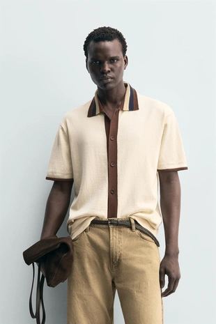 Рубашка с контрастным вязаным узором- Заказать в России