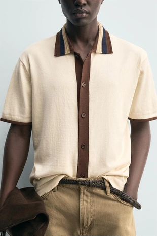 Рубашка с контрастным вязаным узором- Заказать в России