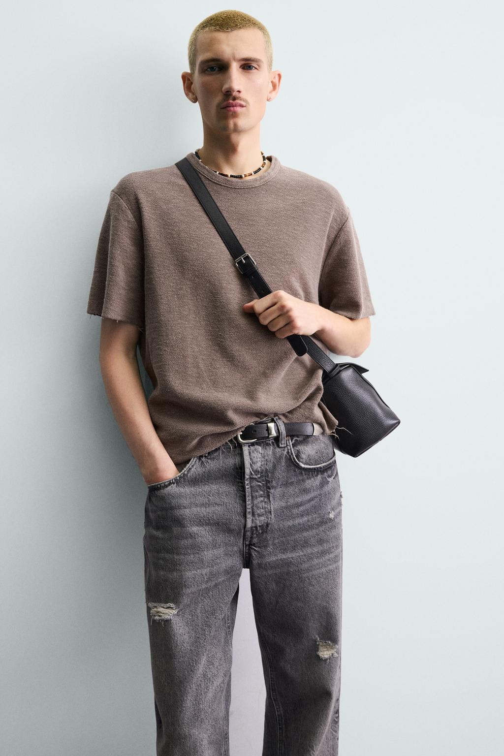 Футболка с узором из однотонного вязаного хлопка