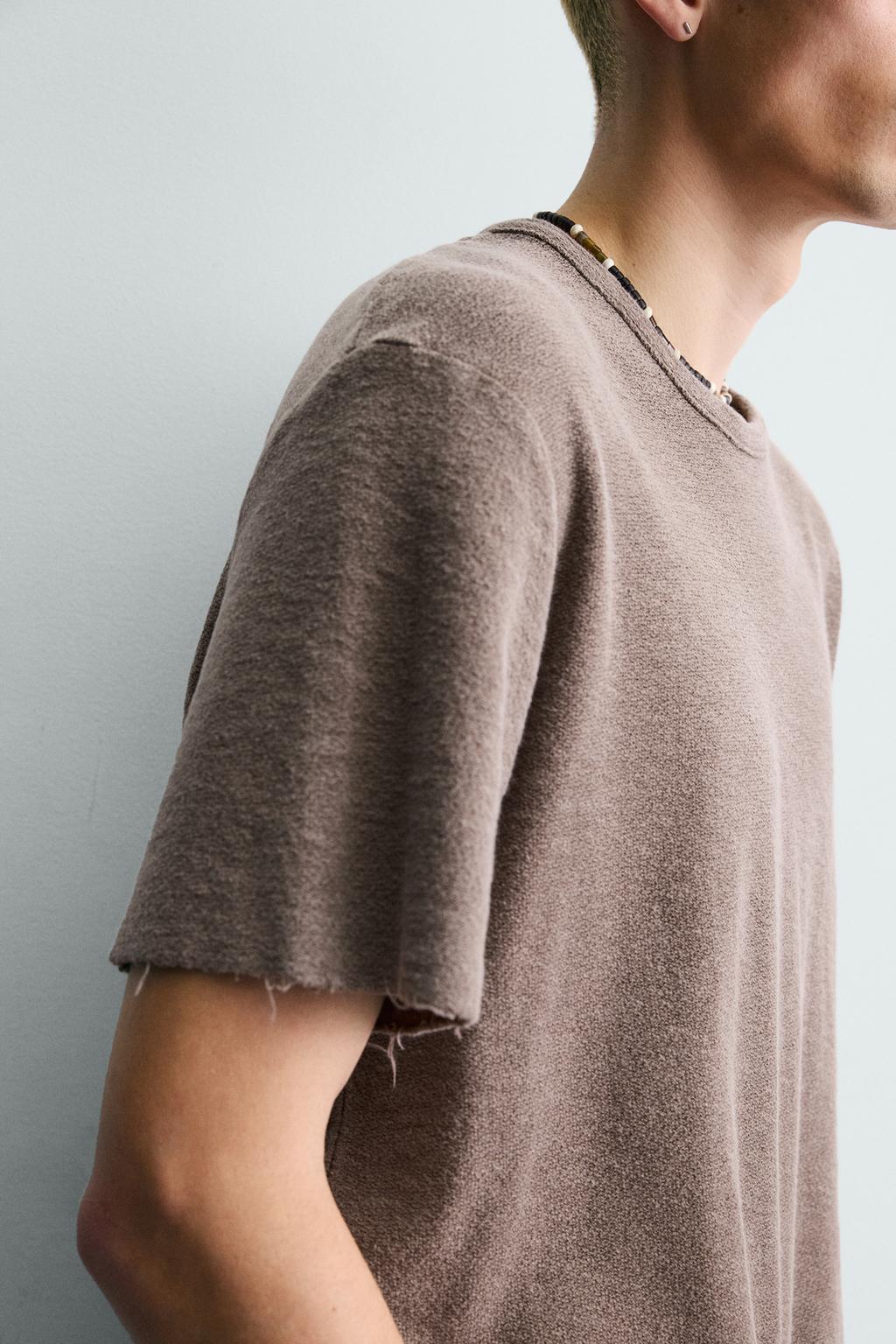 Футболка с узором из однотонного вязаного хлопка