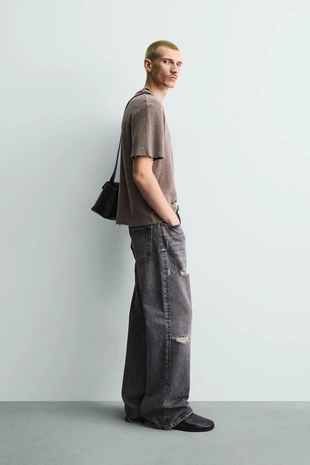 Футболка с узором из однотонного вязаного хлопка