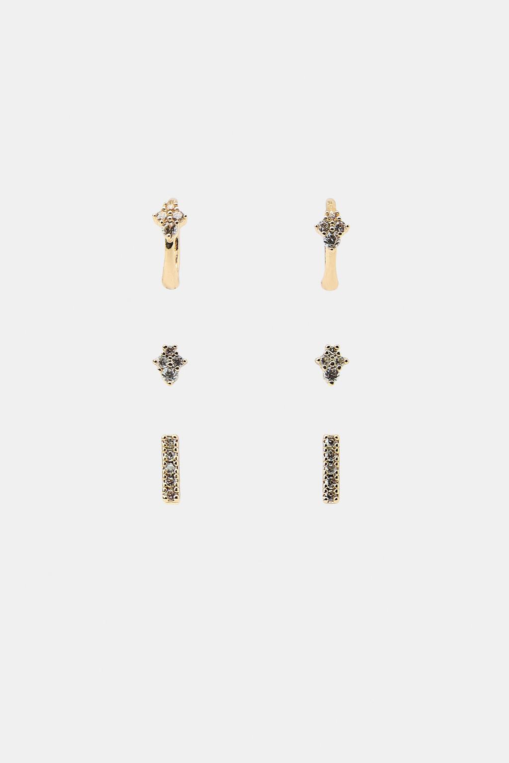 НАБОР ИЗ 3 МИНИМАЛИСТИЧНЫХ СЕРЕГ СО СТРАЗАМИ