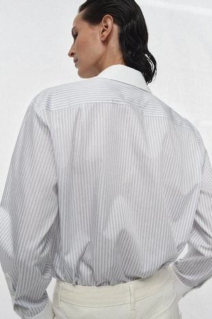 Рубашка в полоску с контрастным воротником ZW COLLECTION- Заказать в России