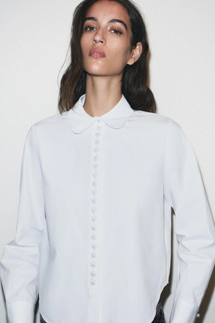 Рубашка из поплина с бусинами- Заказать в России