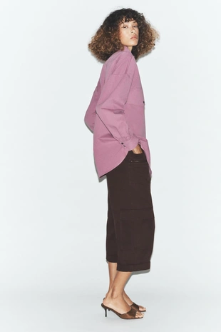 Рубашка оверсайз с воротником-стойкой- Заказать в России