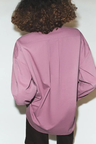 Рубашка оверсайз с воротником-стойкой- Заказать в России