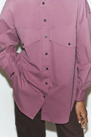 Рубашка оверсайз с воротником-стойкой- Заказать в России