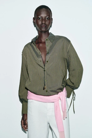 Рубашка в полоску с завязками- Заказать в России