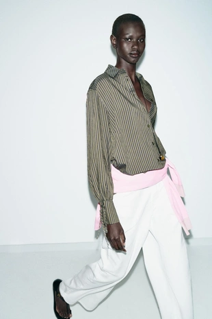 Рубашка в полоску с завязками- Заказать в России