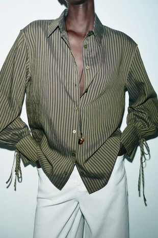 Рубашка в полоску с завязками- Заказать в России