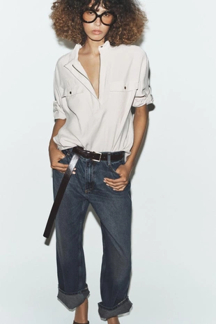 Струящаяся рубашка с высоким воротником- Заказать в России