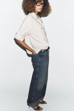 Струящаяся рубашка с высоким воротником- Заказать в России