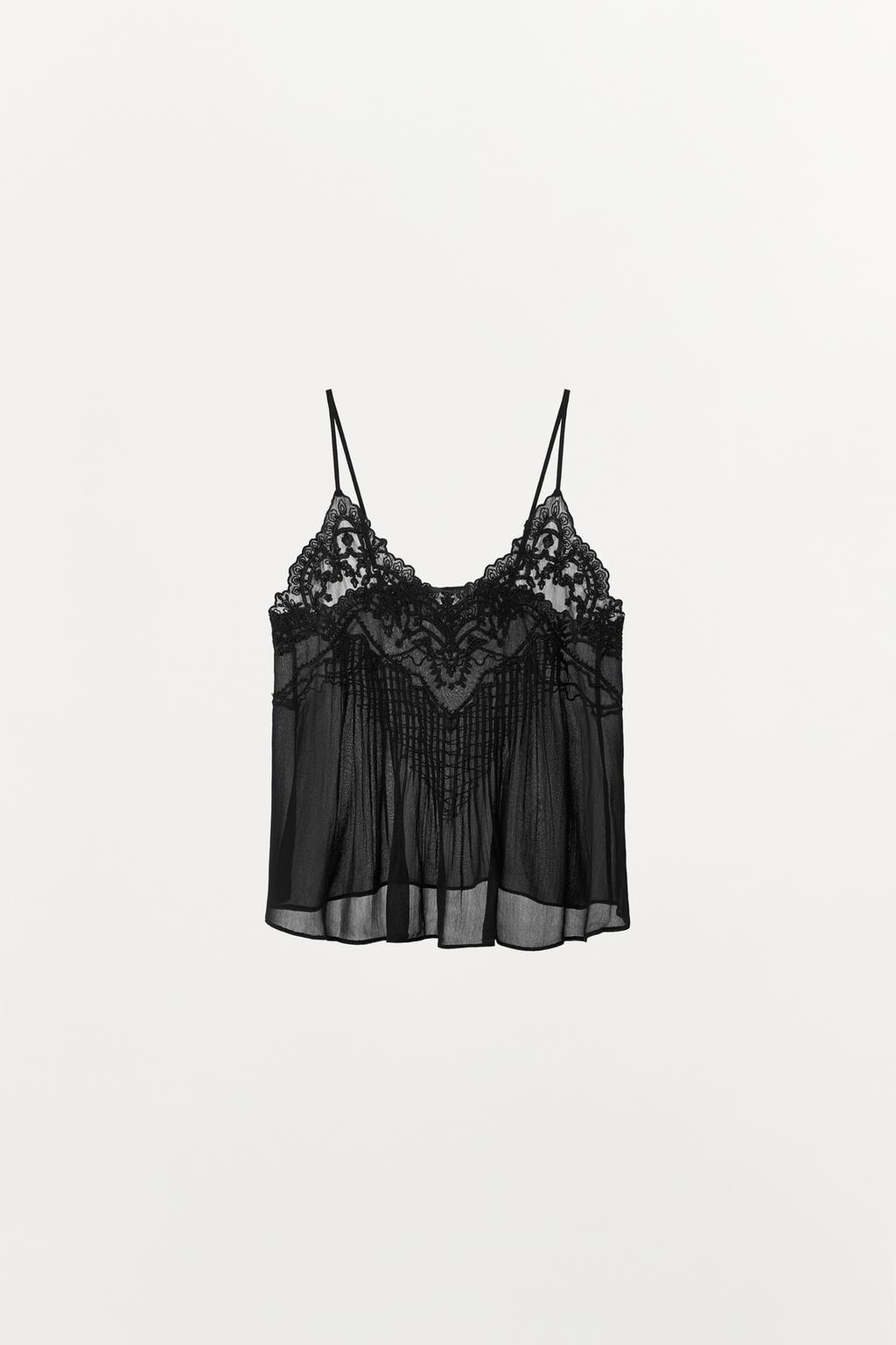 トップス NC Zara Топ в бельевом стиле с вышивкой и бусинами — коллекция zara