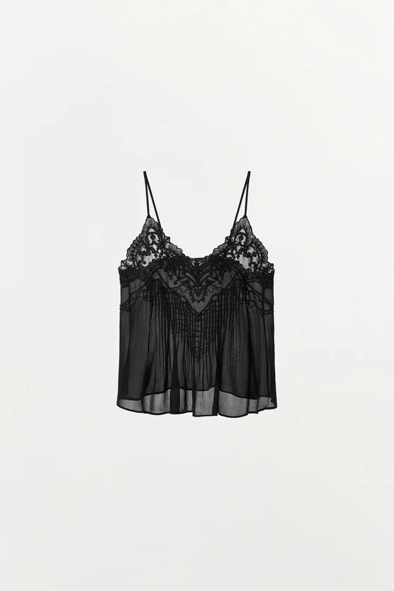 ТОП В БЕЛЬЕВОМ СТИЛЕ С ВЫШИВКОЙ И БУСИНАМИ — коллекция Zara «ZW»