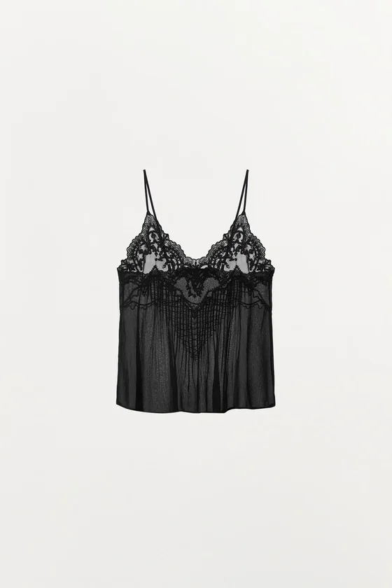 ТОП В БЕЛЬЕВОМ СТИЛЕ С ВЫШИВКОЙ И БУСИНАМИ — коллекция Zara «ZW»