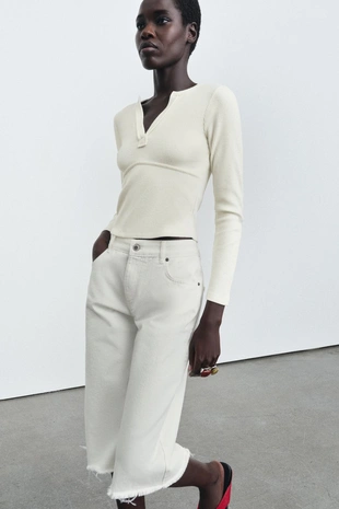 Футболка в рубчик с длинными рукавами- Заказать в России