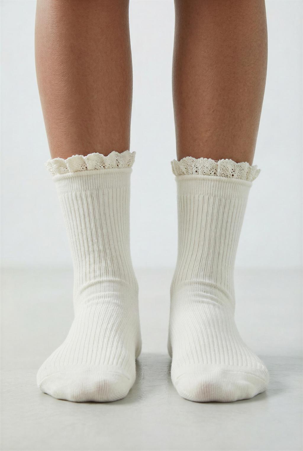 НАБОР ИЗ ТРЕХ ПАР ВЫСОКИХ НОСКОВ С ВОЛНИСТЫМИ КРОМКАМИ