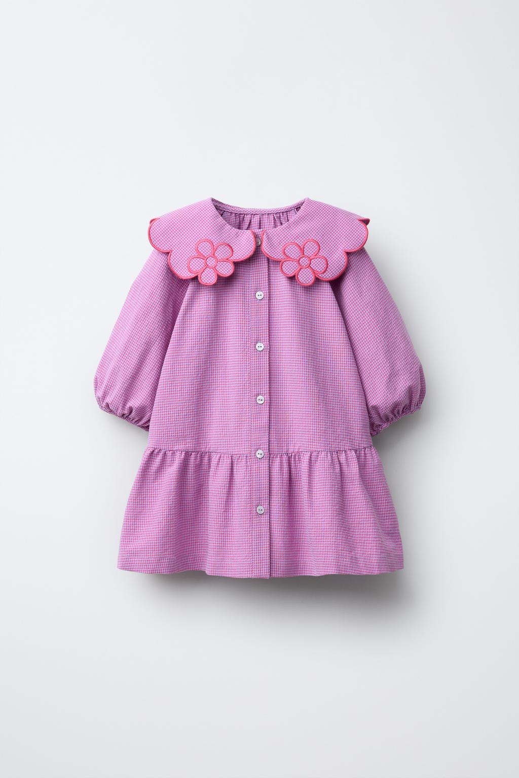 ПЛАТЬЕ В КЛЕТКУ ВИШИ С ЦВЕТОЧНЫМ ВОРОТНИКОМ