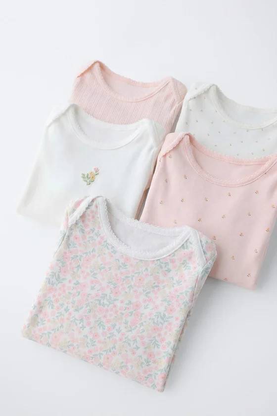 НАБОР ИЗ ПЯТИ БОДИ С КОРОТКИМИ РУКАВАМИ И ЦВЕТОЧНЫМ ПРИНТОМ