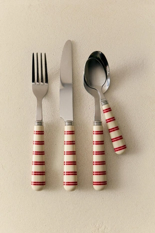Набор столовых приборов из нержавеющей стали с полосатой ручкой (4 предмета)- Заказать в России