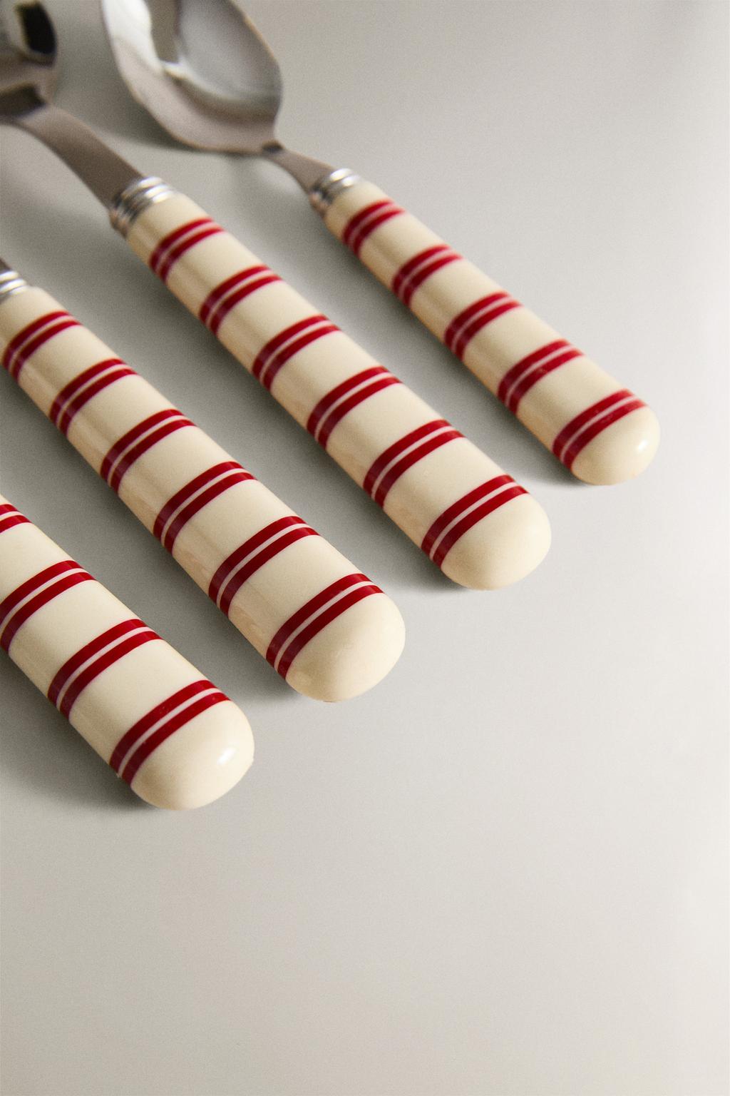 Набор столовых приборов из нержавеющей стали с полосатой ручкой (4 предмета)