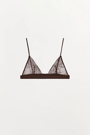 Бюстгальтер с треугольными чашками и контрастным кружевом- Заказать в России