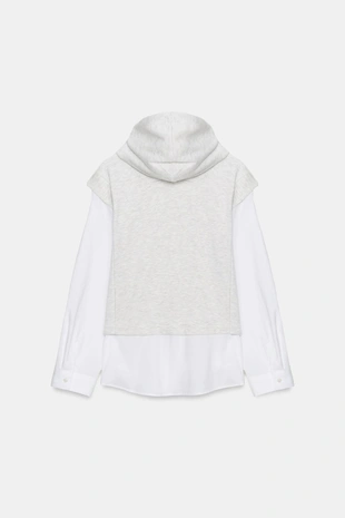 Рубашка с комбинированной толстовкой с капюшоном- Заказать в России