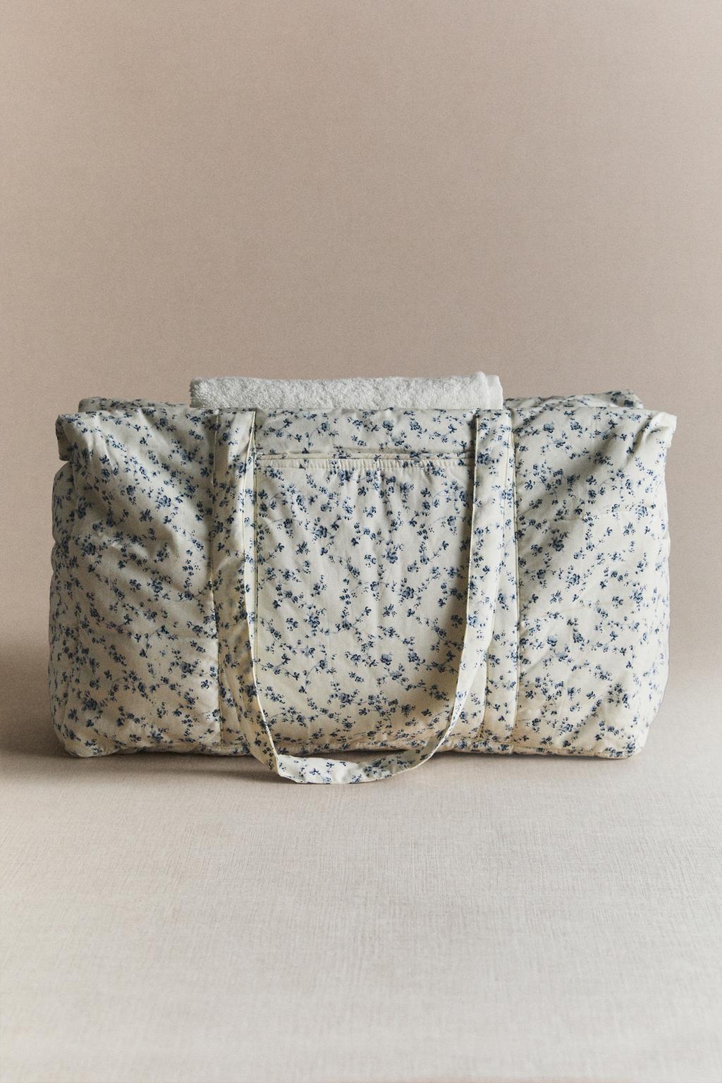 Синяя сумка для беременных с цветочным узором из хлопка