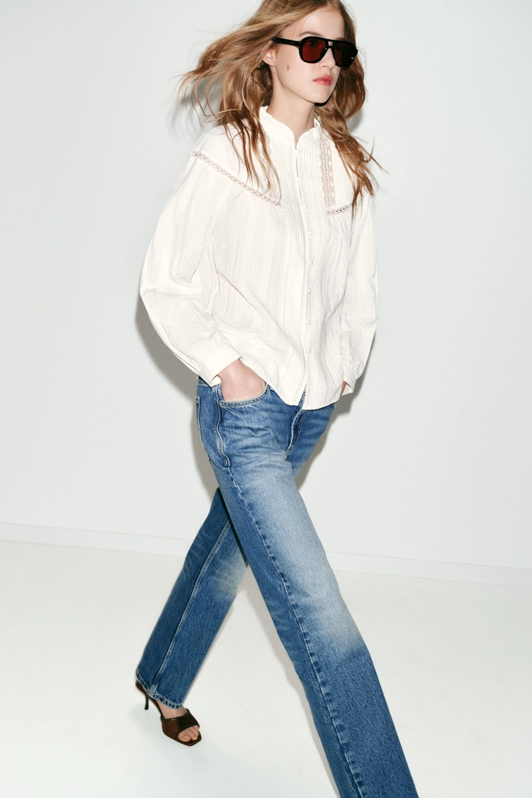 Рубашка с кружевом и драпировкой