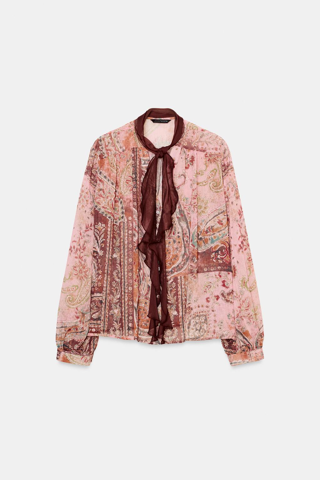 БЛУЗА С ПРИНТОМ И БАНТОМ