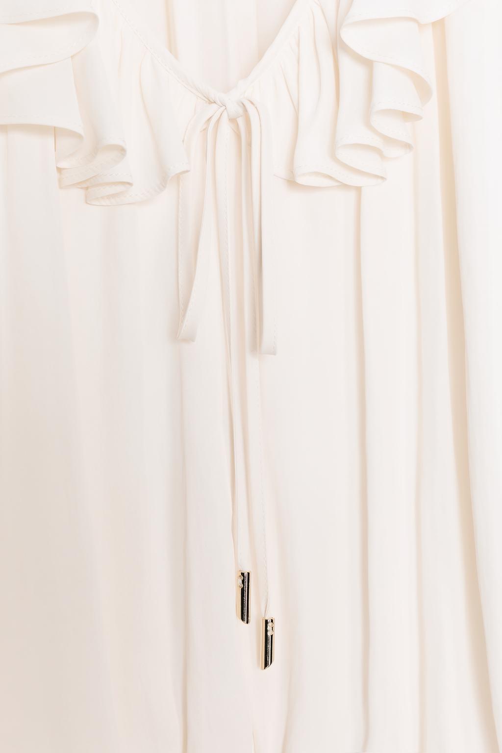 АТЛАСНАЯ БЛУЗА С ВОЛАНАМИ И ПОДПЛЕЧНИКАМИ