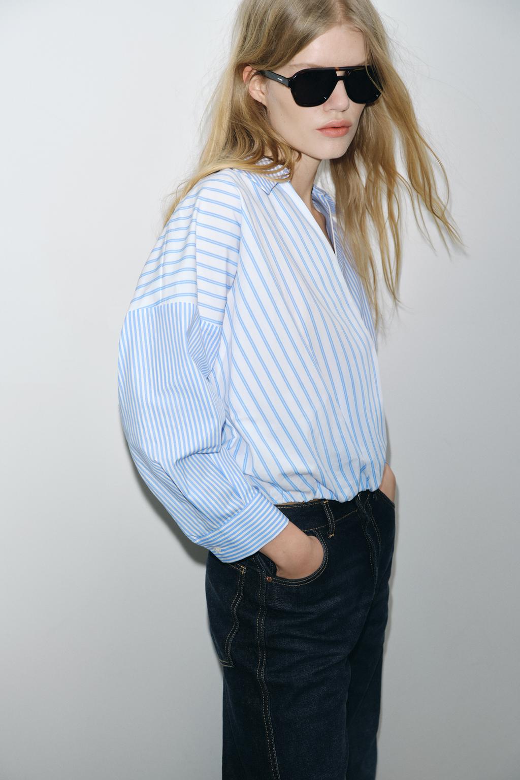 РУБАШКА ИЗ ПОПЛИНА В ПОЛОСКУ С ЭЛЕМЕНТАМИ ПЭЧВОРКА