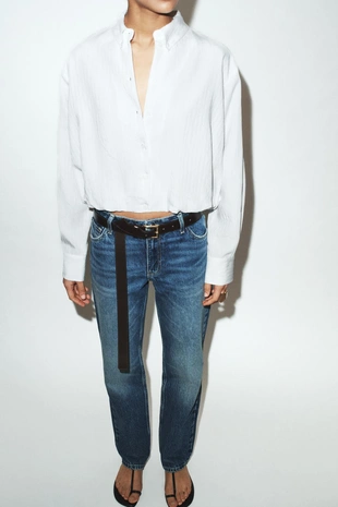 Рубашка из поплина в полоску с рукавами-буфф- Заказать в России