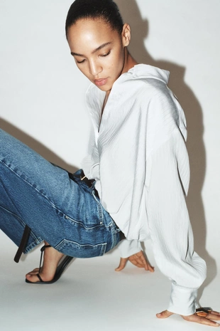 Рубашка из поплина в полоску с рукавами-буфф- Заказать в России