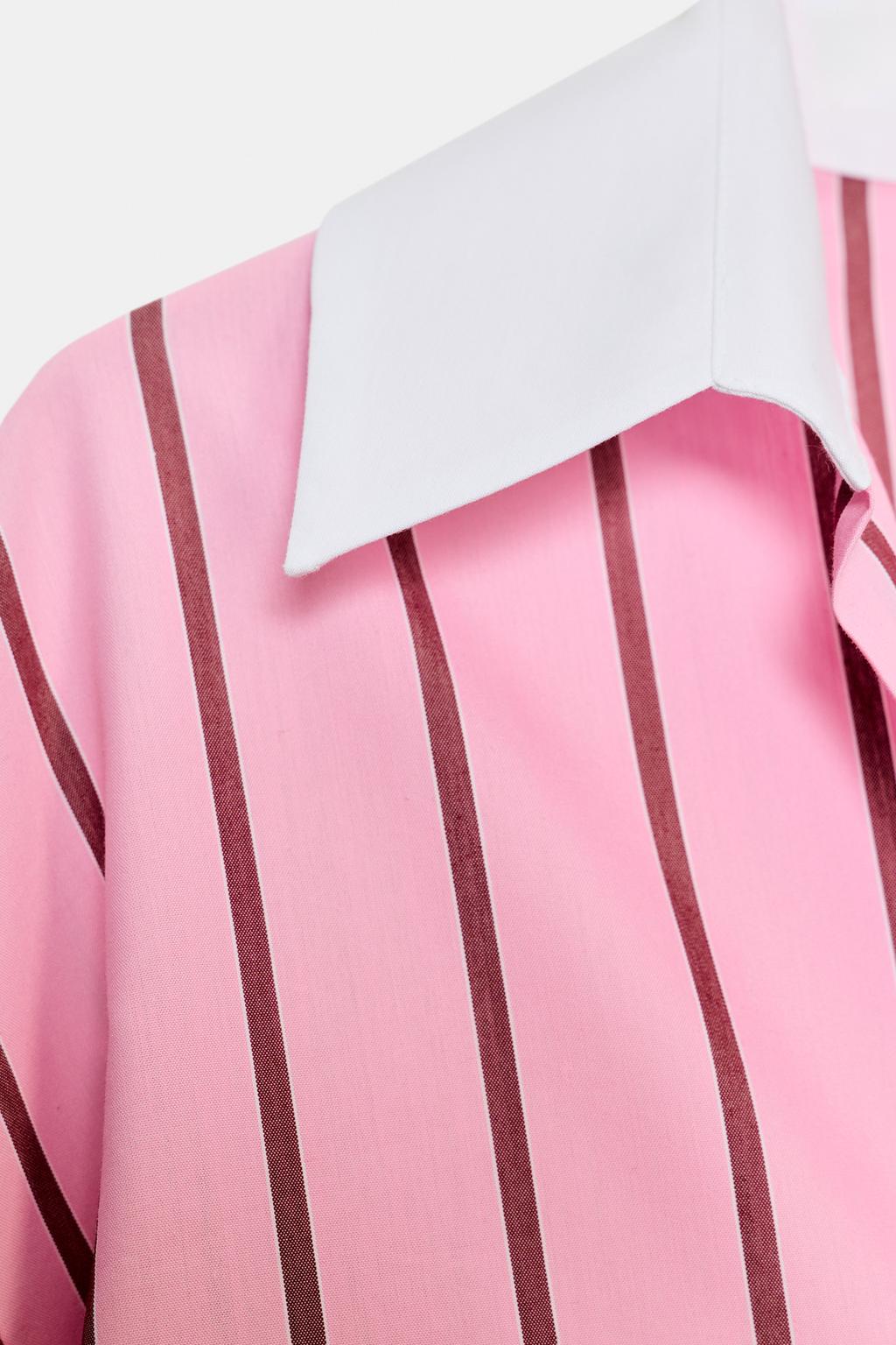 РУБАШКА ОВЕРСАЙЗ В ПОЛОСКУ С КОНТРАСТНЫМИ МАНЖЕТАМИ